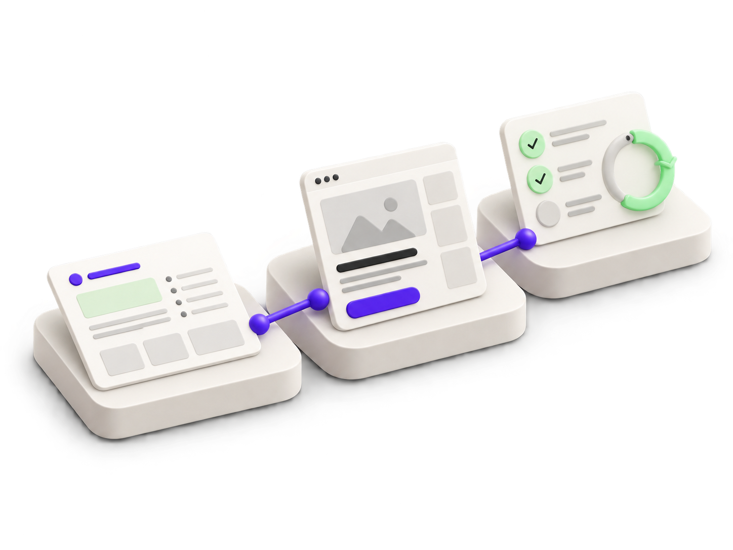 Três etapas conectadas: planejamento, construção dos ativos comerciais e acompanhamento contínuo.